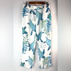 By the Sea XXL Turtles Blue Green Wide Leg Pocketed Beach Pants